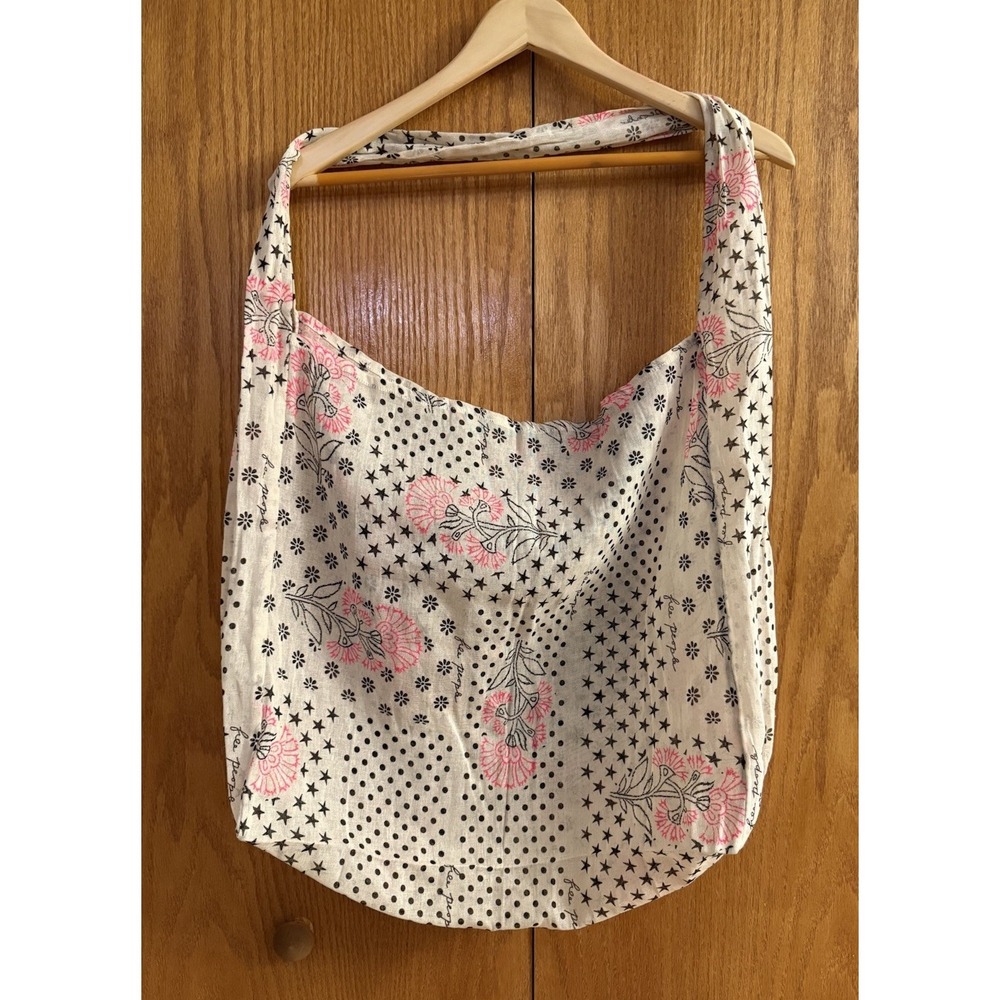 Free People Reusable Shopping Tote Bag XL Gauze Boho White Black Pink Lightweigh